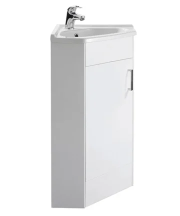 Floor Mounted Corner Vanity Unit - Gloss White - 555mm with Chrome Handle